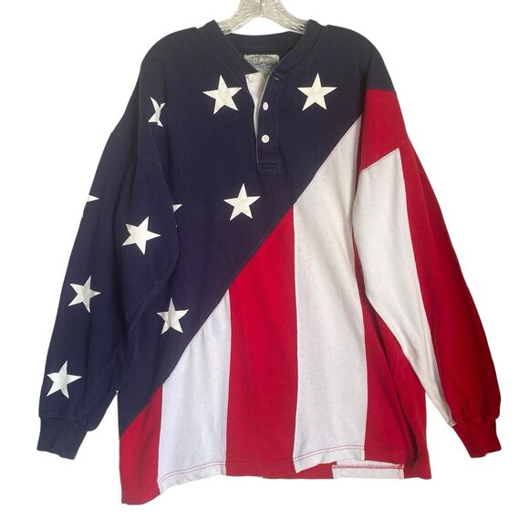 Vintage Britches Great Outdoors Men’s Henley Shirt L Long Sleeve Patriotic USA - Picture 1 of 7
